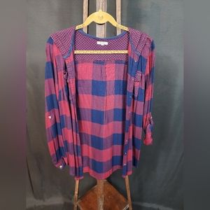 Maurices Hooded Button Down Flannel Print Shirt